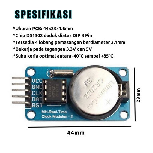 Kit DS1302 RTC Real Time Clock Module Jam RTC DS-1302 Battery Modul Pencacah Waktu Arduino Uno BB-41