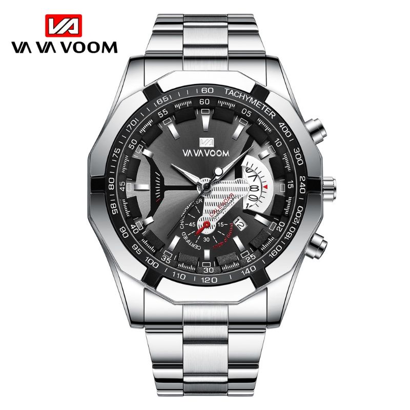 COD - Jam tangan pria VAVA VOOM analog Stainless Rantai baja Water resistan jam murah jam keren va v
