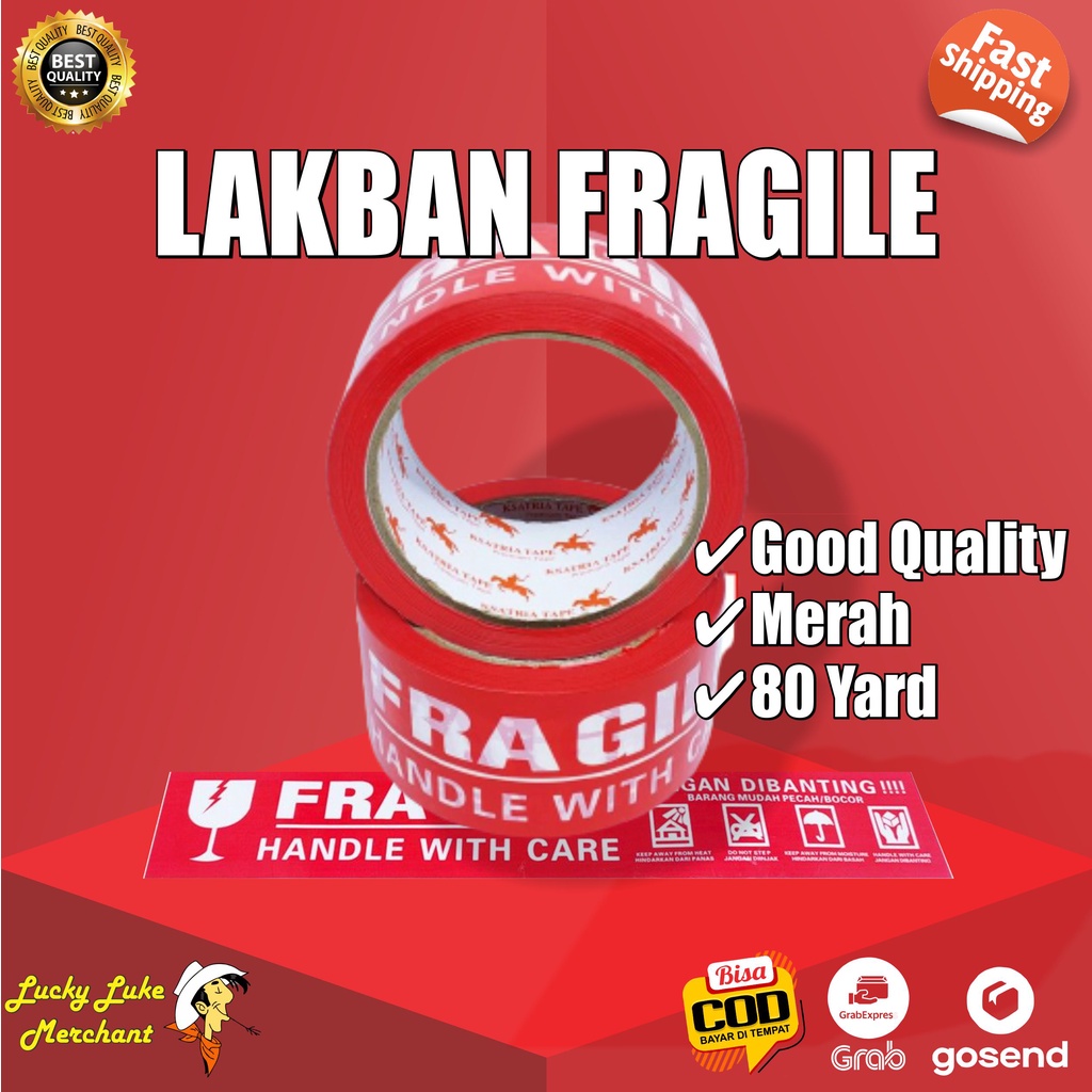 

Lakban Fragile Merah OPP Duct Tape Jangan Dibanting 45mm 2Inch 80 Yard