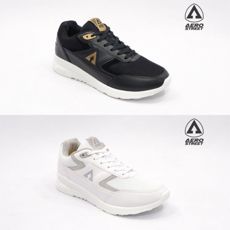 Aerostreet 39-43 Osaka Black Gold & White  - Sepatu Sneakers Casual Sport Sekolah Pria Wanita