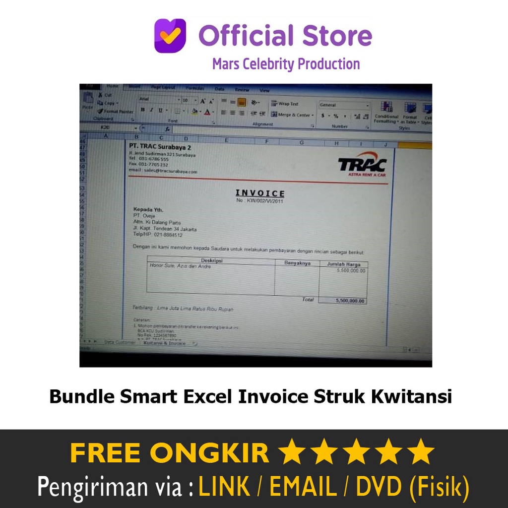 Jual Bundle Smart Excel Invoice Struk Kuitansi Kwitansi Program