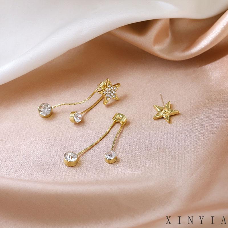 Xia.id Anting Tusuk Gantung Temperament Bahan Sterling Silver 925 Desain Bintang + Rumbai Untuk Wanita