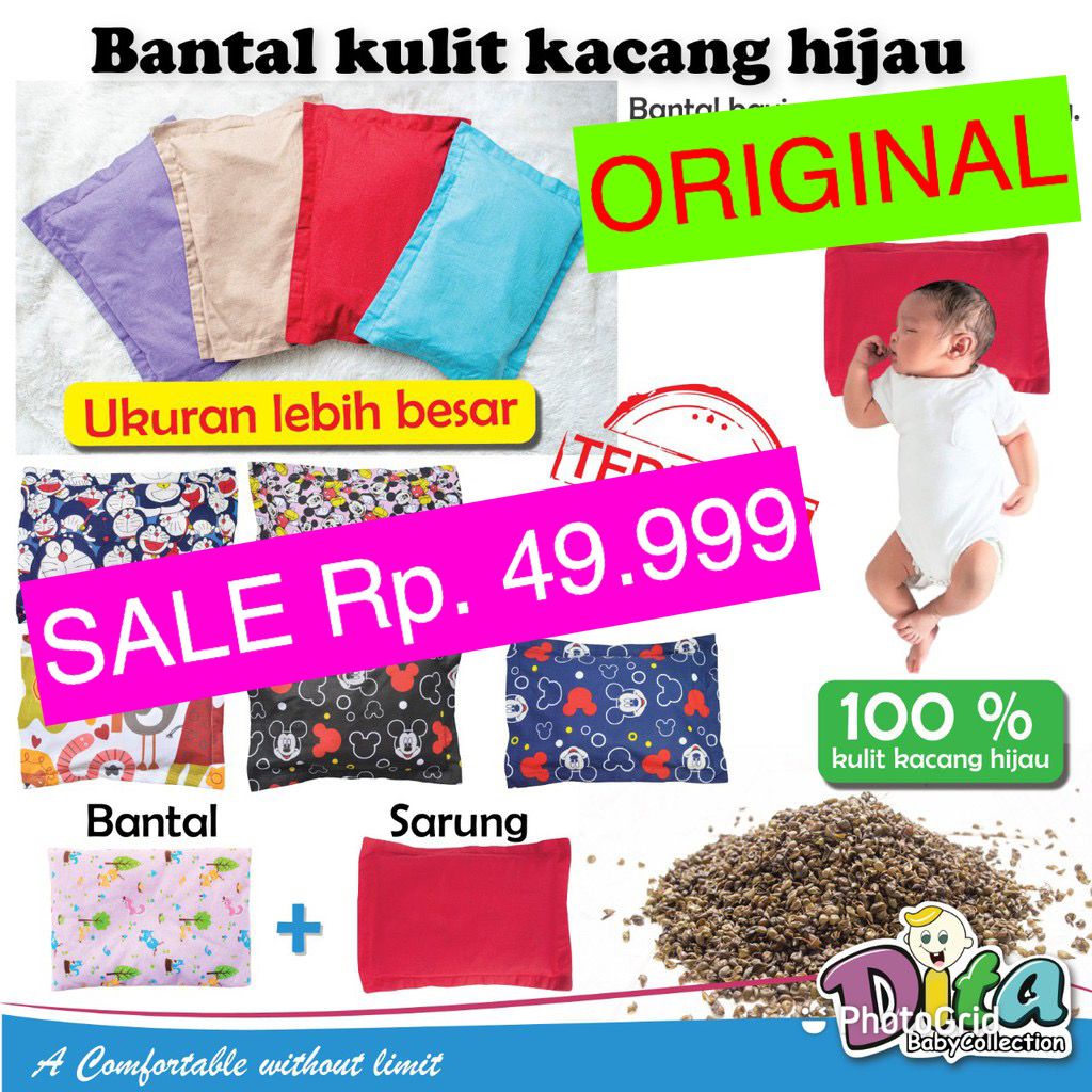 Bantal Kulit kacang hijau Dita bonus sarung bantal peyang bean pillow dita peyang kesehatan bayi