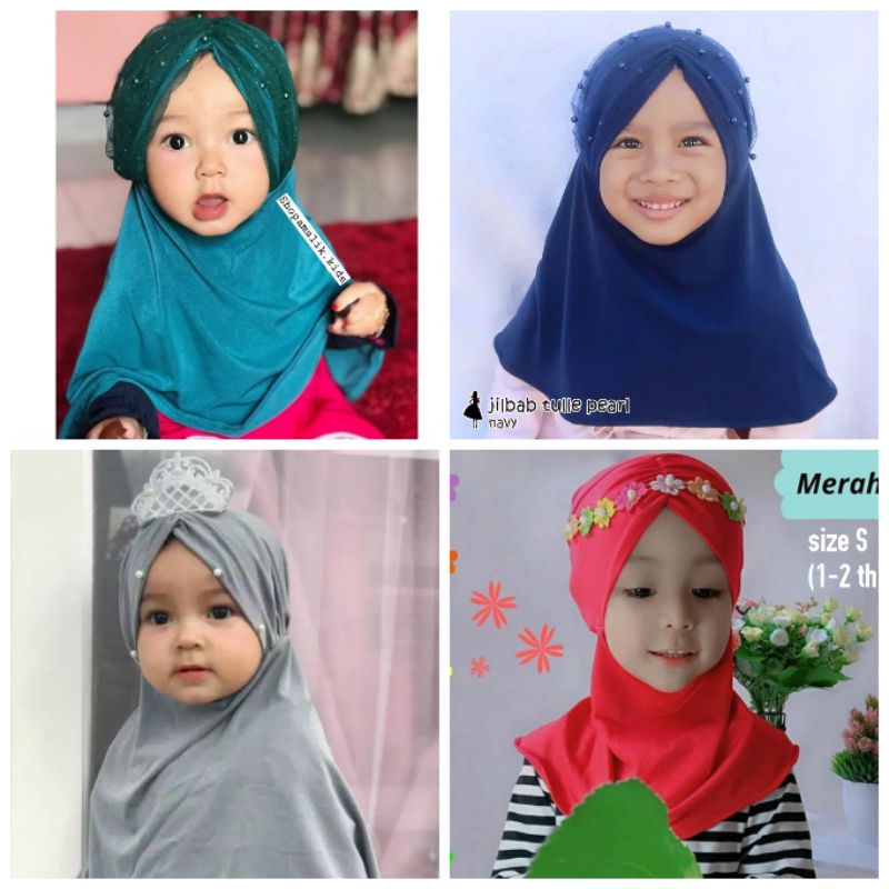 (BISA COD) 1-4thn HIJAB ANAK / HIJAB TUTU MUTIARA / HIJAB MUTIARA ANAK / JILBAB BAYI / JILBAB ANAK M