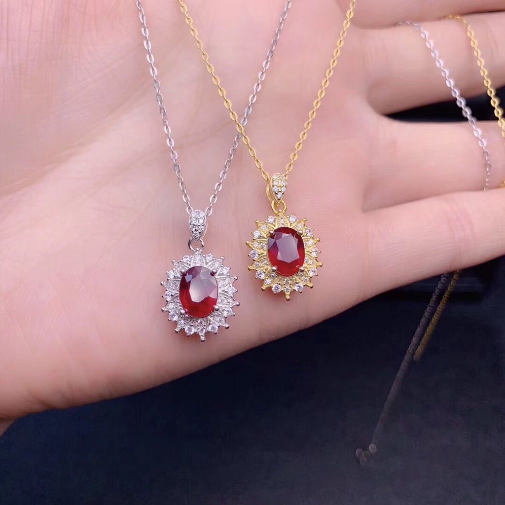 Goldkingdom Perhiasan Fashion Emas Asli Kadar 375 Bangkok Aksesoris Ready Stock Darah Burung Merpati Merah Cincin Liontin Set Wanita Api Berkilau Seiko Bertatahkan Adjustable Ring