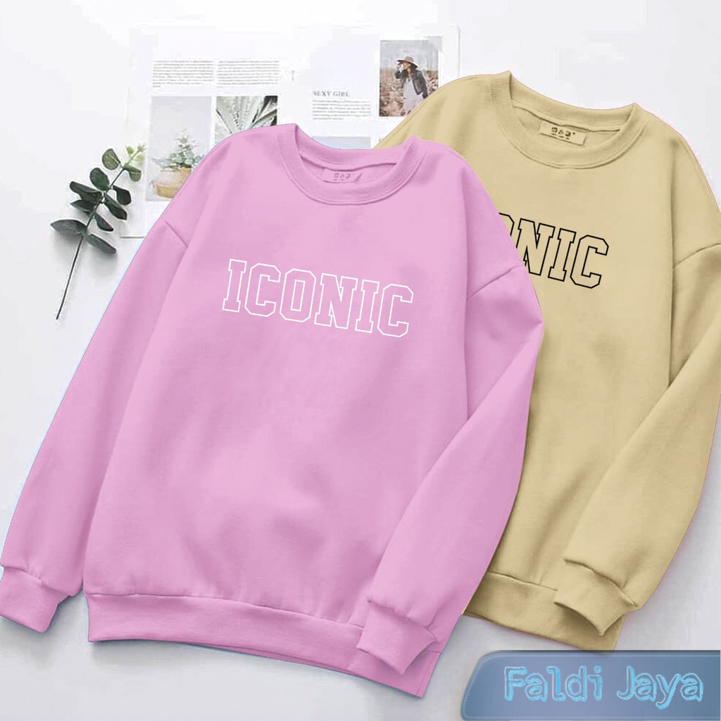 SWEATER WANITA ICONIC//ATASAN WANITA LUCU//CREWNECK FLEECE HALUS TEBAL TERBARU,