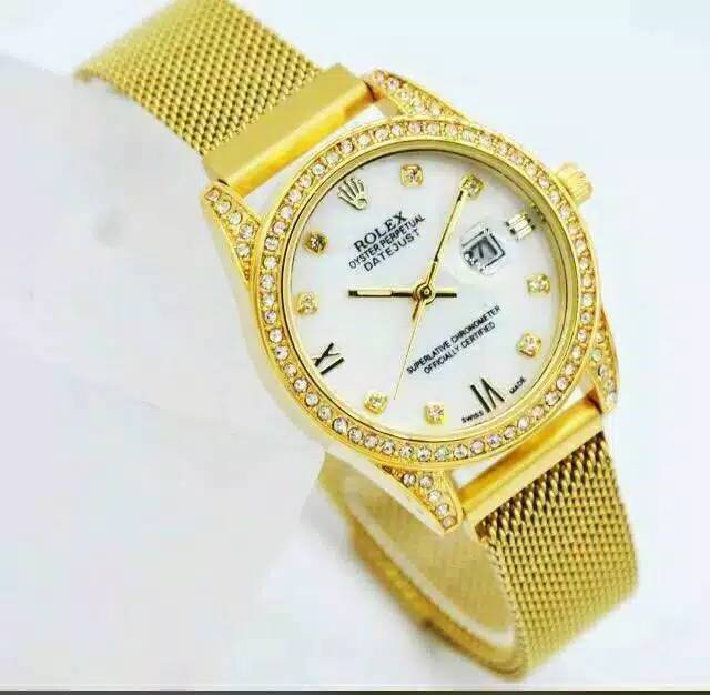 Jam Tangan Wanita Rolex Magnet Diamond Romawi Tanggal Aktif