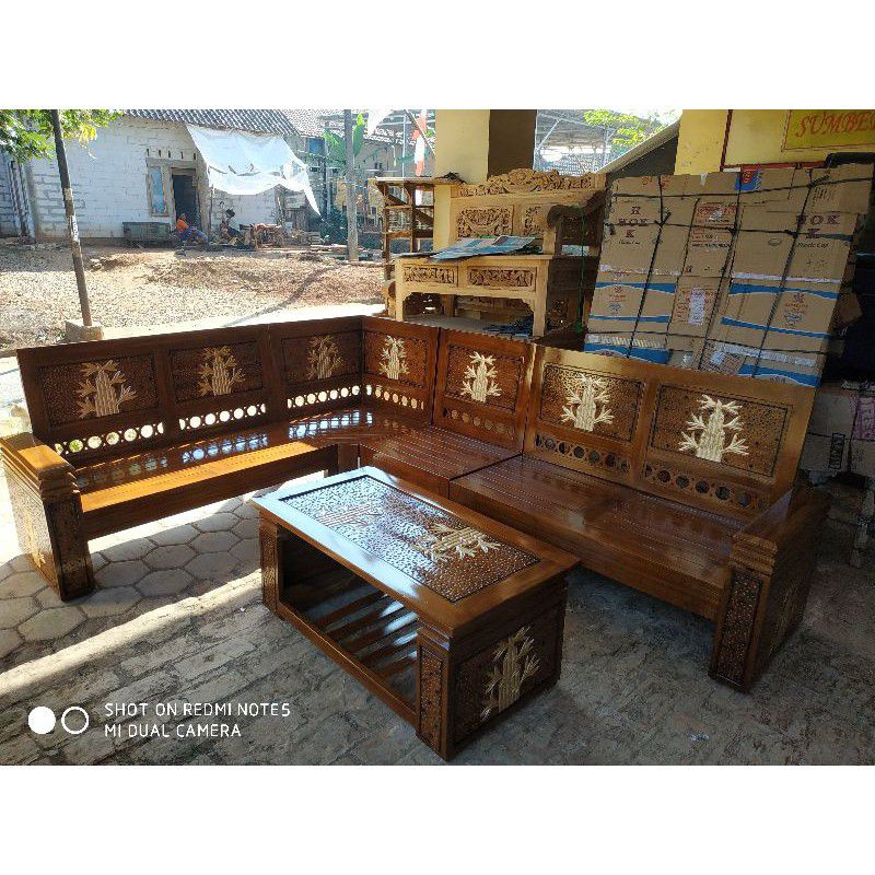 Kursi sudut minimalis kayu jati / kursi sudut tumpuk jati / kursi pojok kayu jati