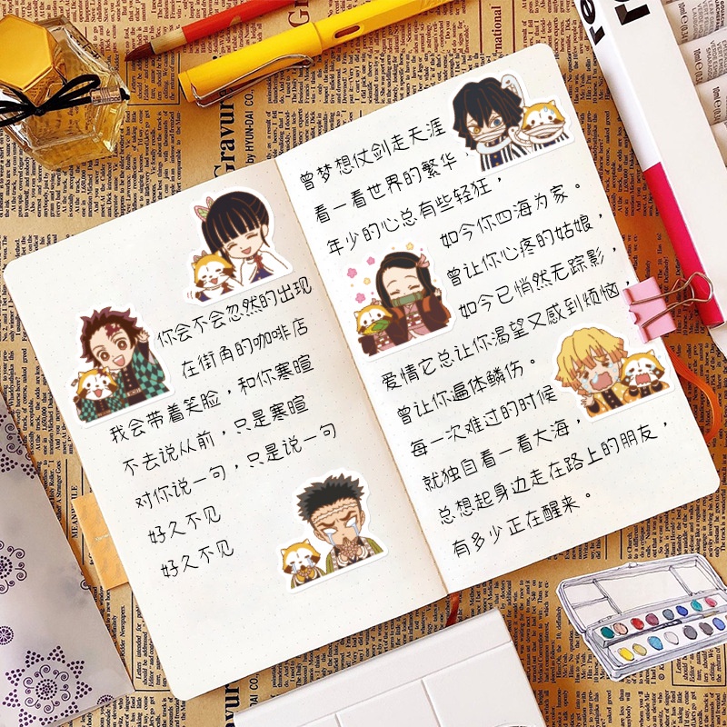 40 buah Kimetsu Tidak Yaiba anime Jepang Jurnal stiker anak alat tulis komputer ponsel kartun graffi