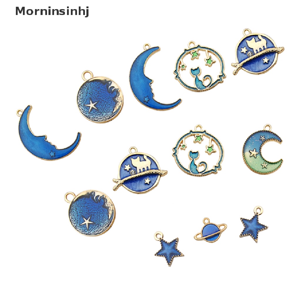 Mornin 24Pcs /Set Enamel Kucing Bulan Bintang Bumi Planet Charms Liontin DIY Membuat Perhiasan id