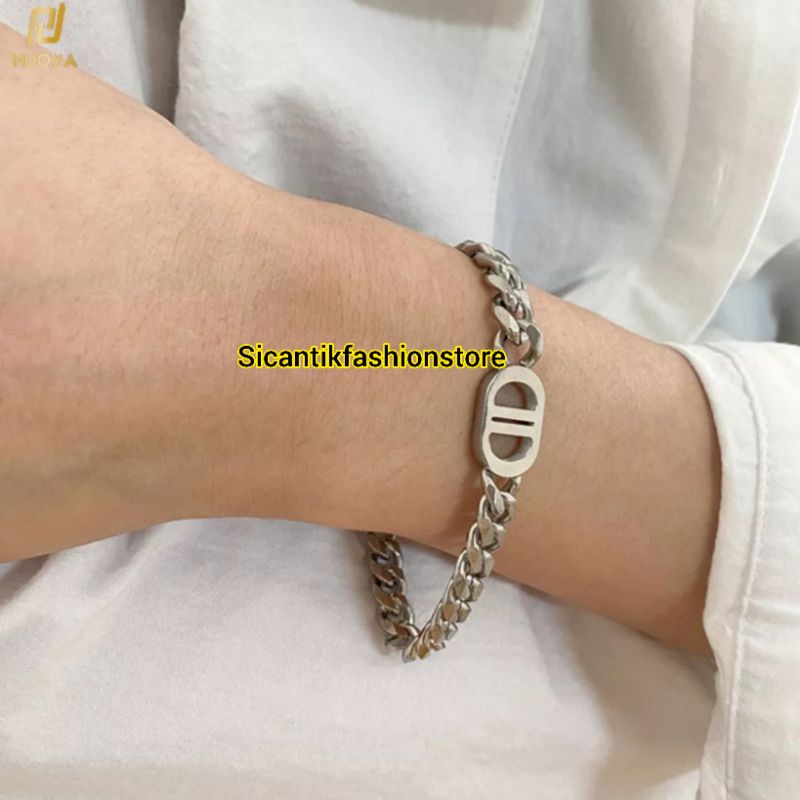 Gelang Titanium Wanita Trending Lapis Emas Putih Anti Karat Selamanya Gelang Wanita Korea Kekinian Viral Gelang Rantai Padat  Gelang Perak Silver 925 CD Gelang Rantai DD Silver