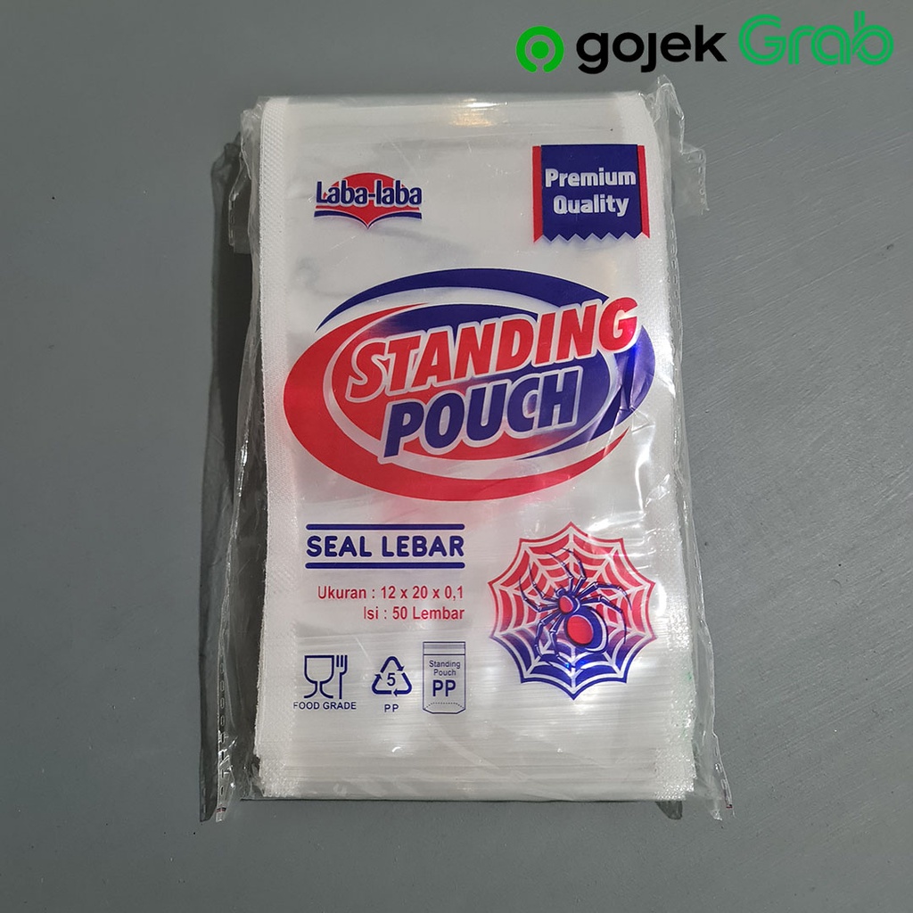 Kantong Plastik Standing Pouch Klip PP 12 x 20 cm - 50 lb - Laba Laba (Gojek/Grab)