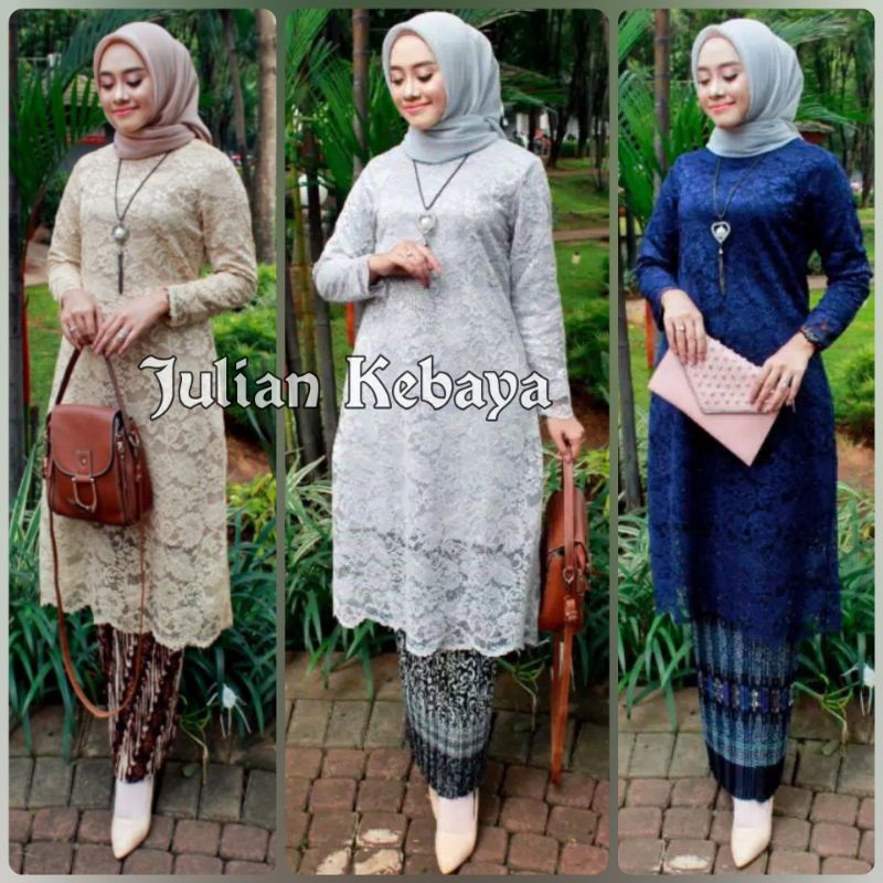 KEBAYA TUNIK BRUKAT MUSLIM MODERN / SET KEBAYA MODERN / ROK BATIK PLISKET / KEBAYA