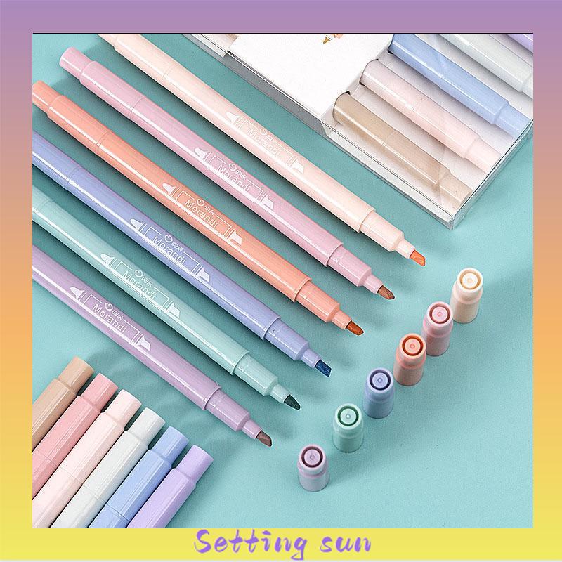 6PCS Spidol Highlighter Dua Sisi Ujung Lembut TN