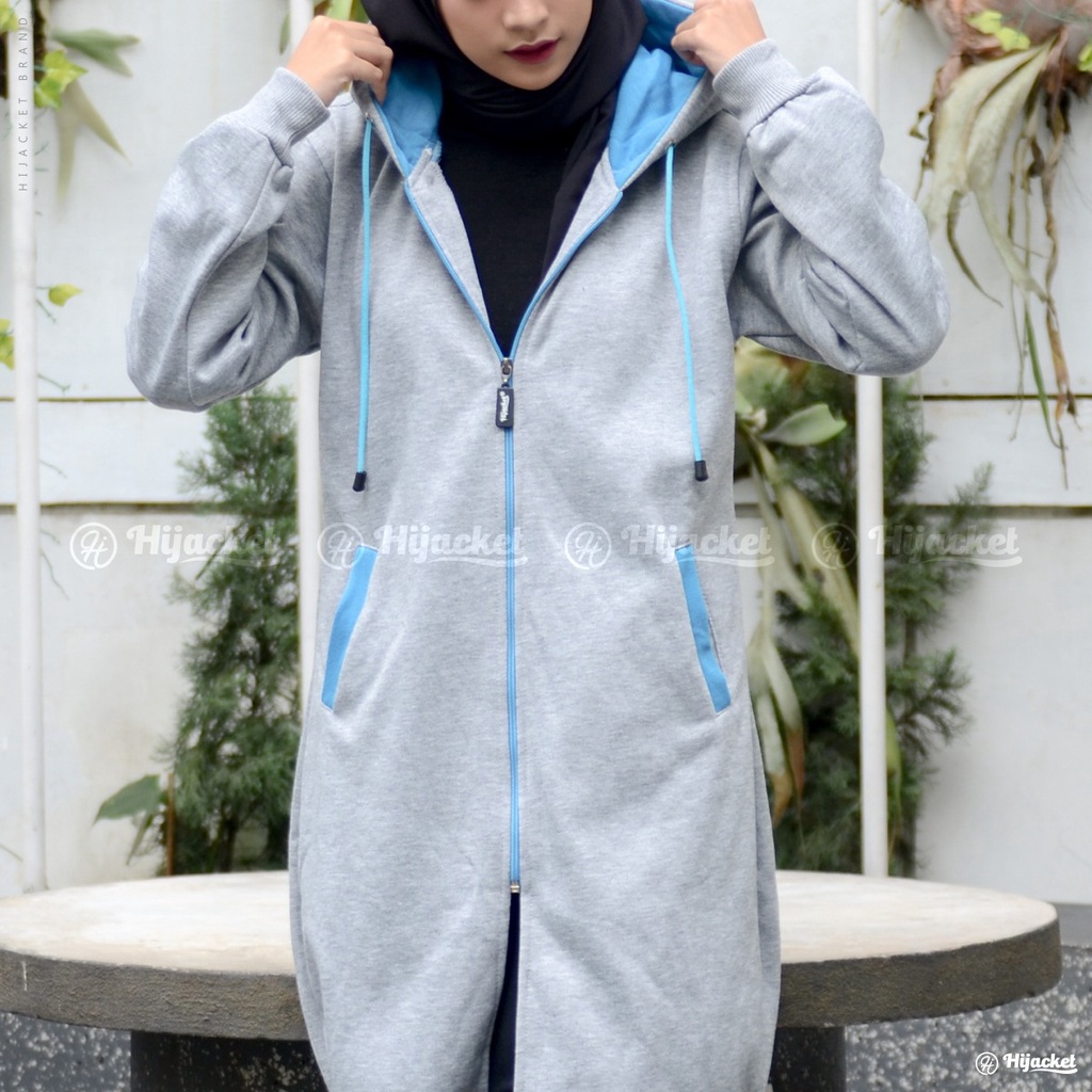 Jaket Sweater Wanita Muslimah Hijaber - Hijacket Basic Grey - Switer Hoodie Outwear Panjang Hijabers