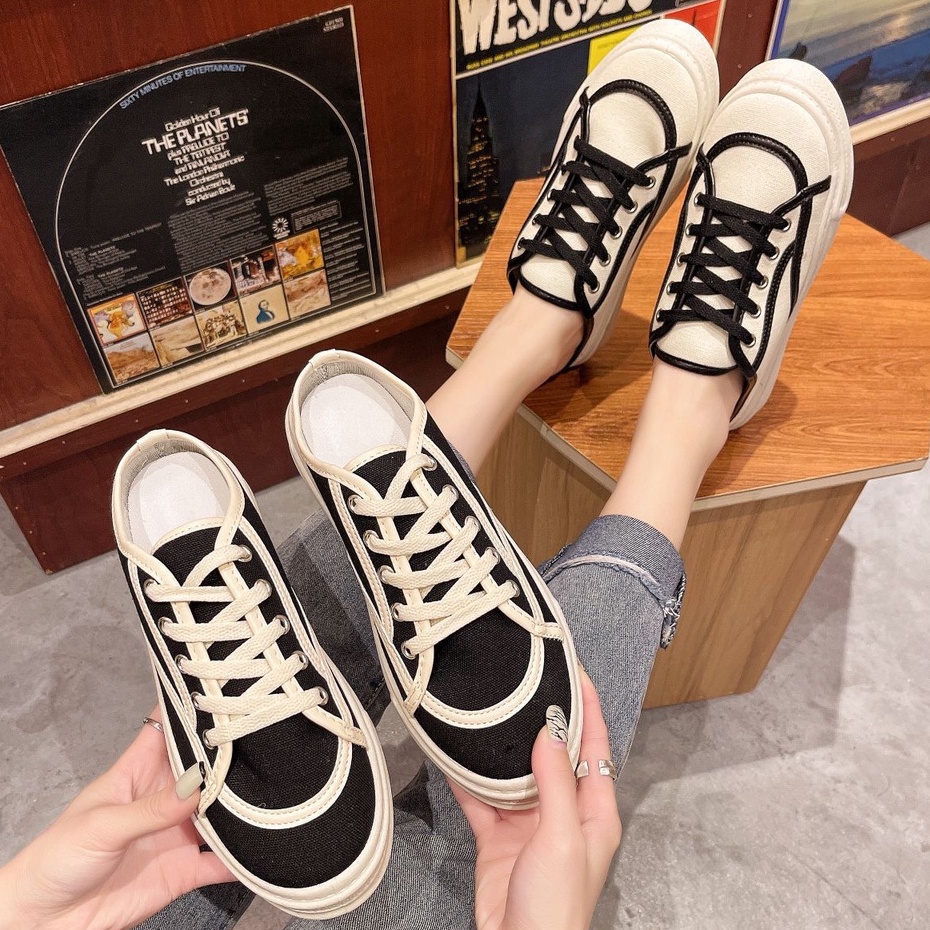 Sepatu Half Sneaker 017950 Sederhana Canvas Dengan Tali Sepatu