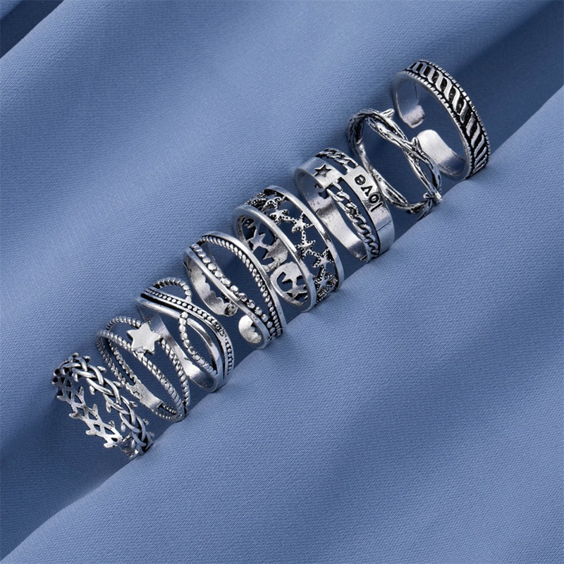 Fancyqube 8pcs / Set Cincin Bentuk Bulat Geometris Bahan Alloy Warna Emas Perak Gaya Punk Untuk Wanita