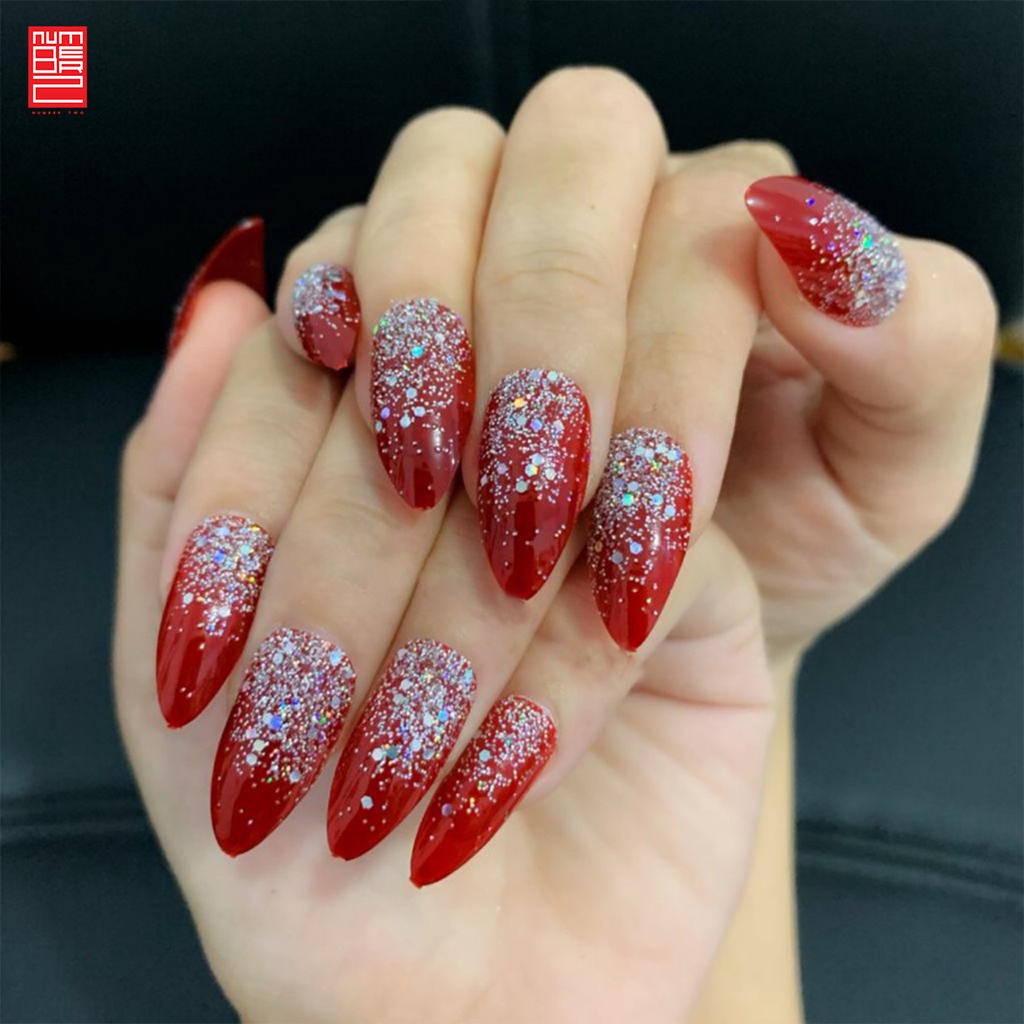 Fake nails kuku palsu glitter accesoris wedding pesta asthetic red wine lucu kpop