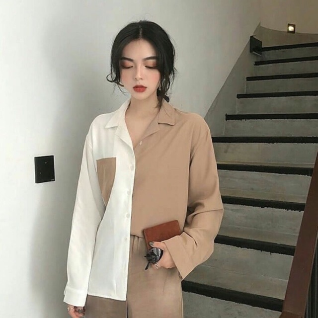 CUCI GUDANG!! Kemeja Wanita KEMEJA TWO TONE Kemeja Twotone Wanita Atasan Blouse  Kemeja Kombinasi Wanita Kemeja Warna Warni Kemeja Dua Warna Blouse Casual