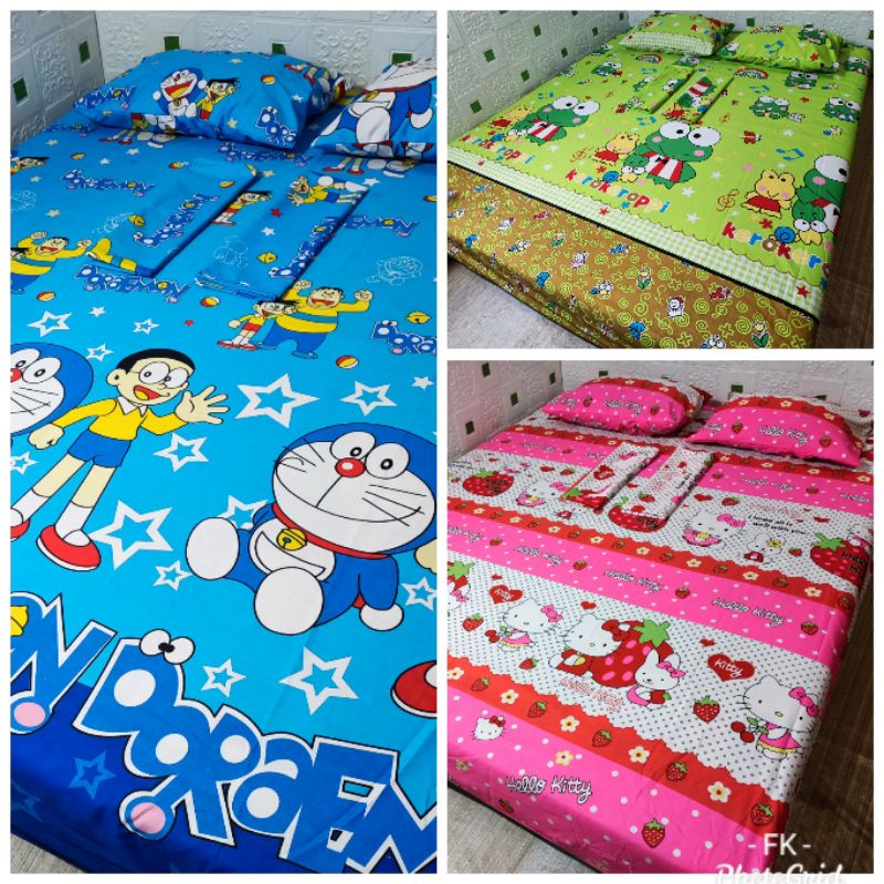 Sprei karakter anak 160 motif Spiderman, doraemon, mickey, keropi,