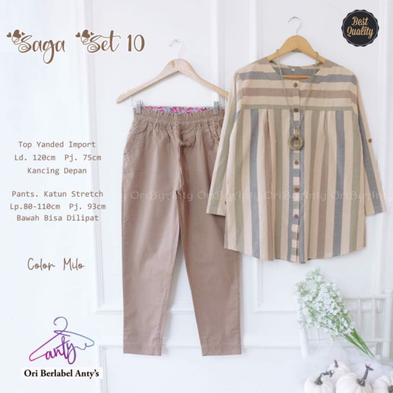 BHL - Setelan Kemeja Salur LD 120 Katun Yanded Wanita Jumbo Terbaru Saga Set 10 by MUMUFASHION