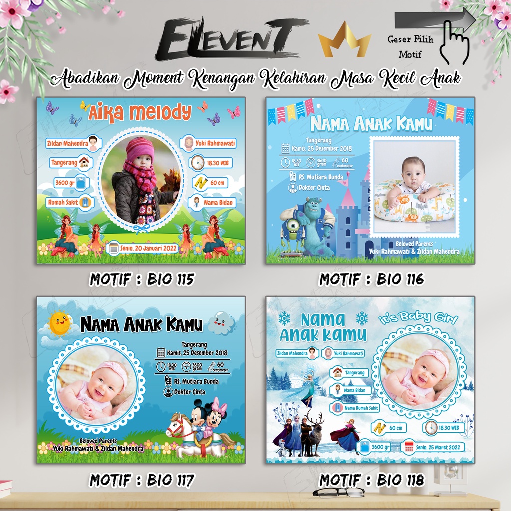 Miliki Softfile Biodata Bayi Data Kelahiran Anak Harga Terjangkau Banyak Pilihan 182 Motif Unik Tinggal Cetak Sendiri dengan data Desain bayi Newborn Baby untuk pajangan walldecor bingkai  pigura popup dllbisa Murah-115-118