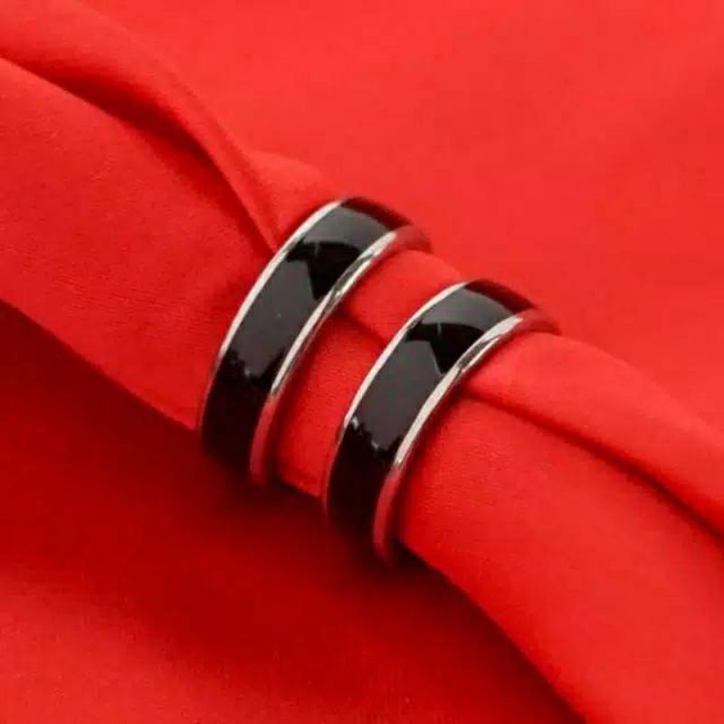 Cincin couple Hitam Titanium Stainless steel list putih dan kuning anti karat selamanya Fashion Ring