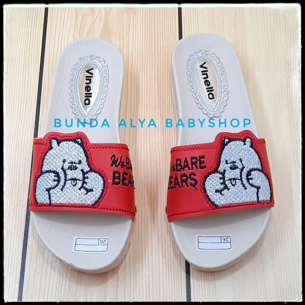 Sendal Anak Perempuan Usia 3 4 5 6 7 Tahun Slop BEAR MERAH SIze 26-35 - Sandal Anak Cewek Alas Karet Anti LicinSALE