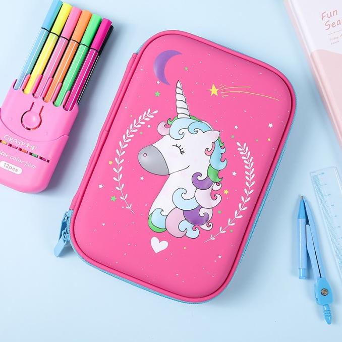 

Tempat pensil unicorn kotak pensil pensil case hardtop 3D unicorn lucu - rambut P fanta