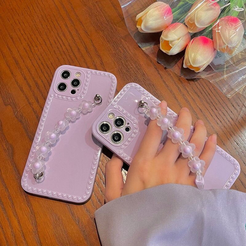 3D Purple Lavender Wristband Bracelet Phone Case compatible for IPhone 12 11 Pro Max X Xs Max XR 8 7 Plus Bumper Glossy Soft TPU Back Cover