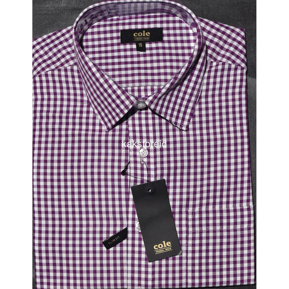 [[BISA COD]] COLE Kemeja Pria Formal Lengan Pendek Ungu Kotak Slimfit COS 70 ORIGINAL TERMURAH Kode