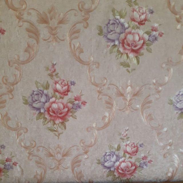 Wallpaper Dinding Bunga Rose Ulir Gold Klasik Mewah