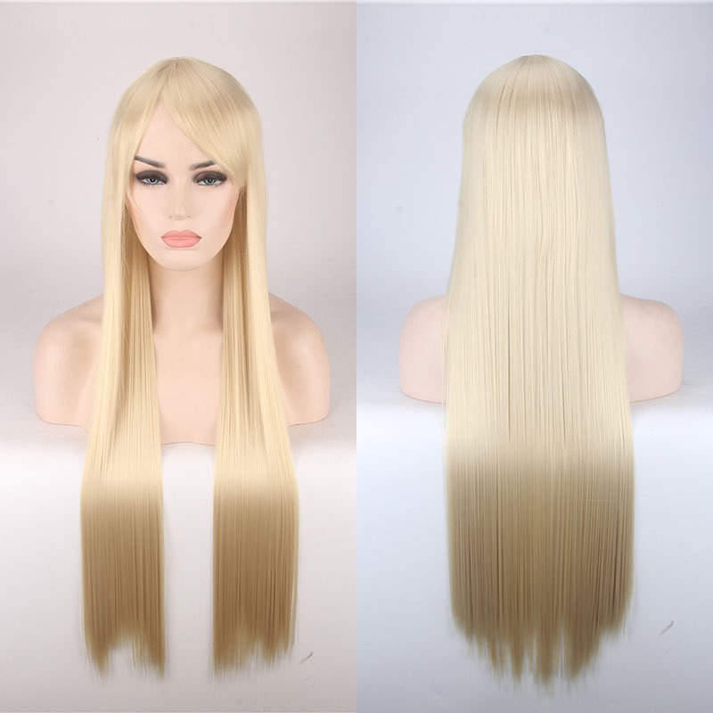 K026-15 beige pale blonde wig base lurus 80 cm cosplay rambut palsu