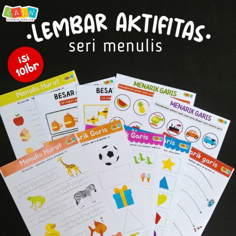 10 LEMBAR WORKSHEET AKTIVITAS EDUKASI ANAK PAUD TK - BELAJAR MENULIS