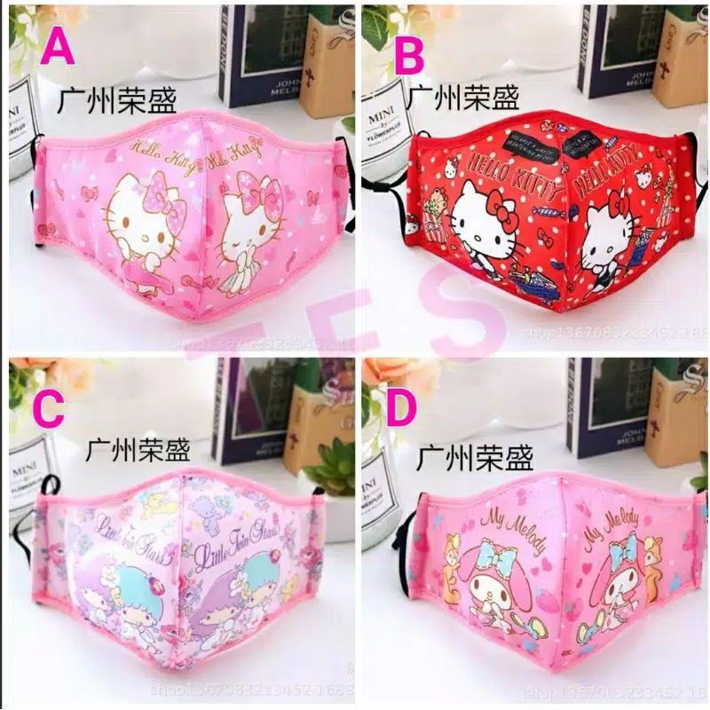 Masker kain motif melody hello kitty