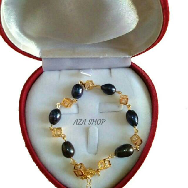 GELANG RHODIUM MUTIARA TAWAR SUPER HITAM/MUTIARA LOMBOK