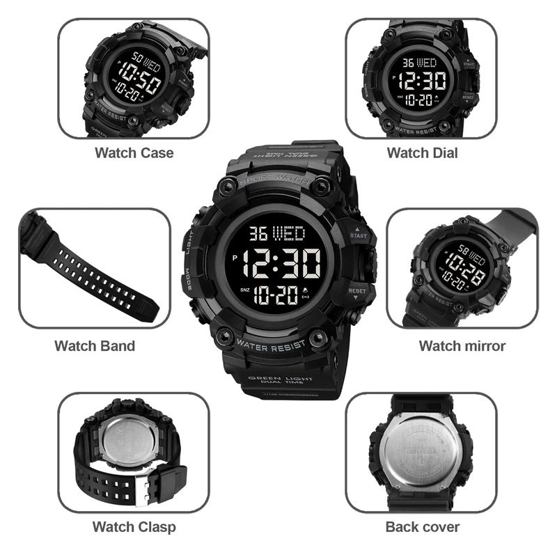 SKMEI 1968 Jam Tangan Pria Digital Dual Time Sport Watch Anti Air Tali Rubber WATCHKITE WKOS