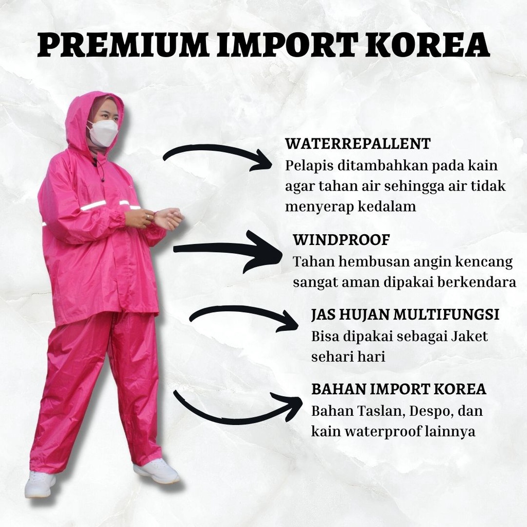 Jas Hujan TWINS19 Jas Hujan Sleting Depan Pria Wanita Dewasa Anti Air Bahan Taslan Import Raincoat