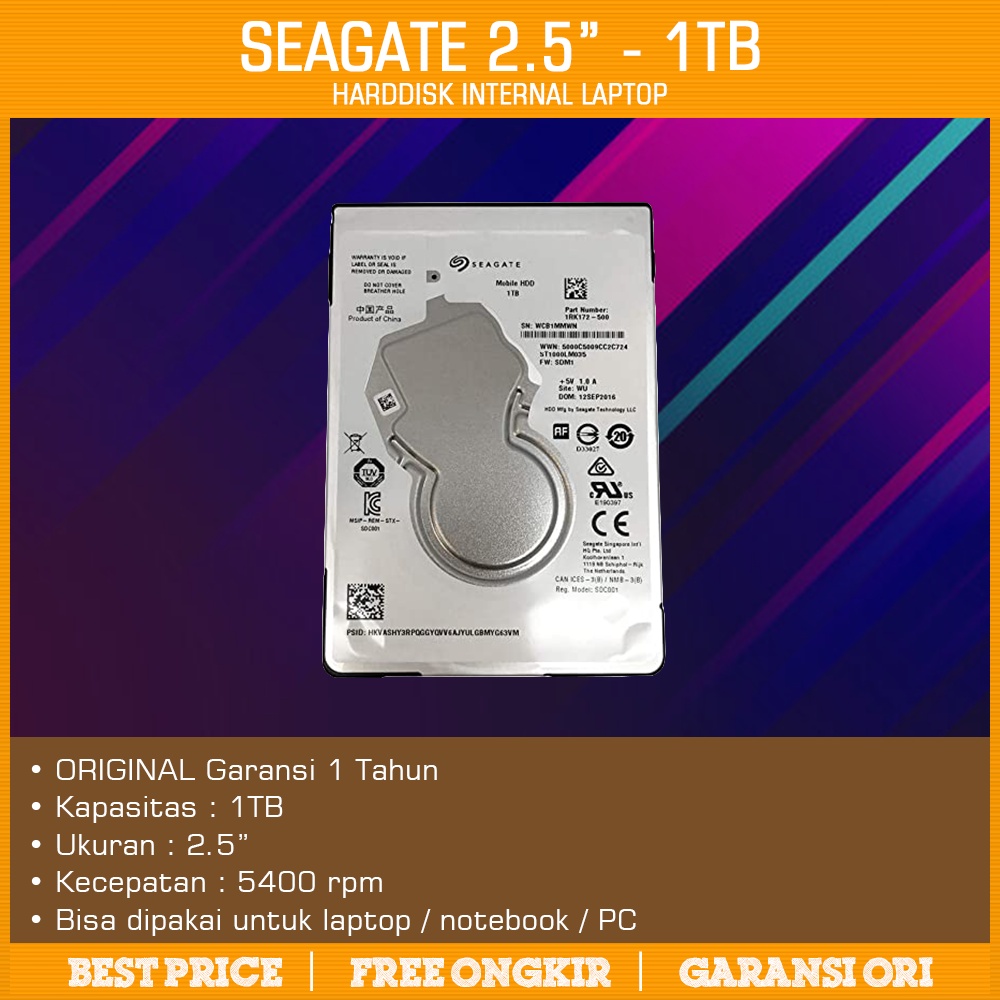 HDD 2.5&quot; Seagate 1TB (ORI 1 TAHUN) Harddisk/ Hard disk/ Hardisk Laptop