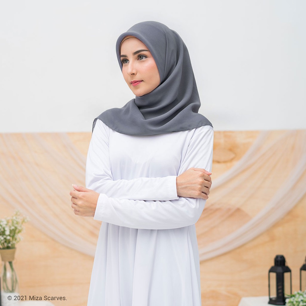 Hijab Segiempat Polycotton Scarf Premium Part 1 Hazel by MIZA-Dark Grey