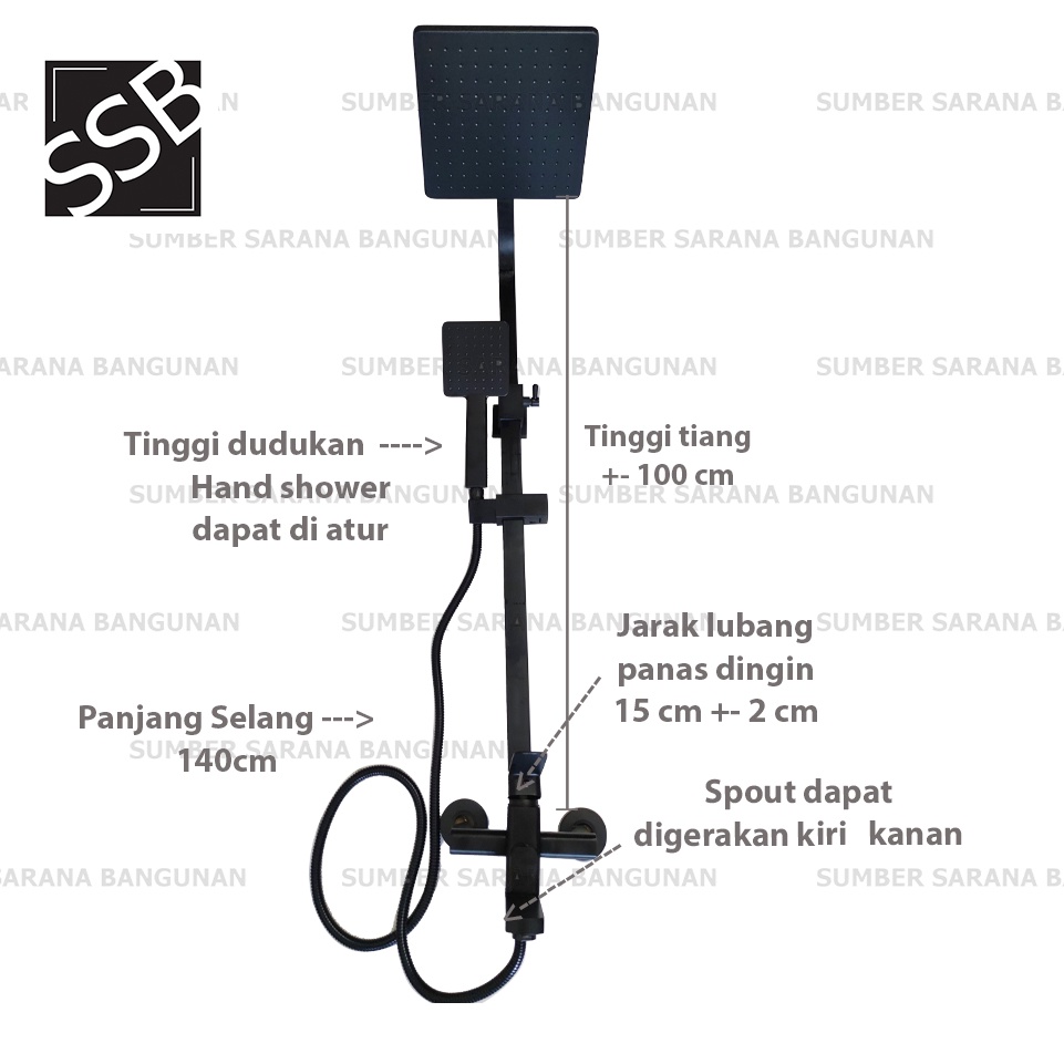 Shower Column Panas Dingin Set Komplit Black / Shower Tiang Hitam T-3D