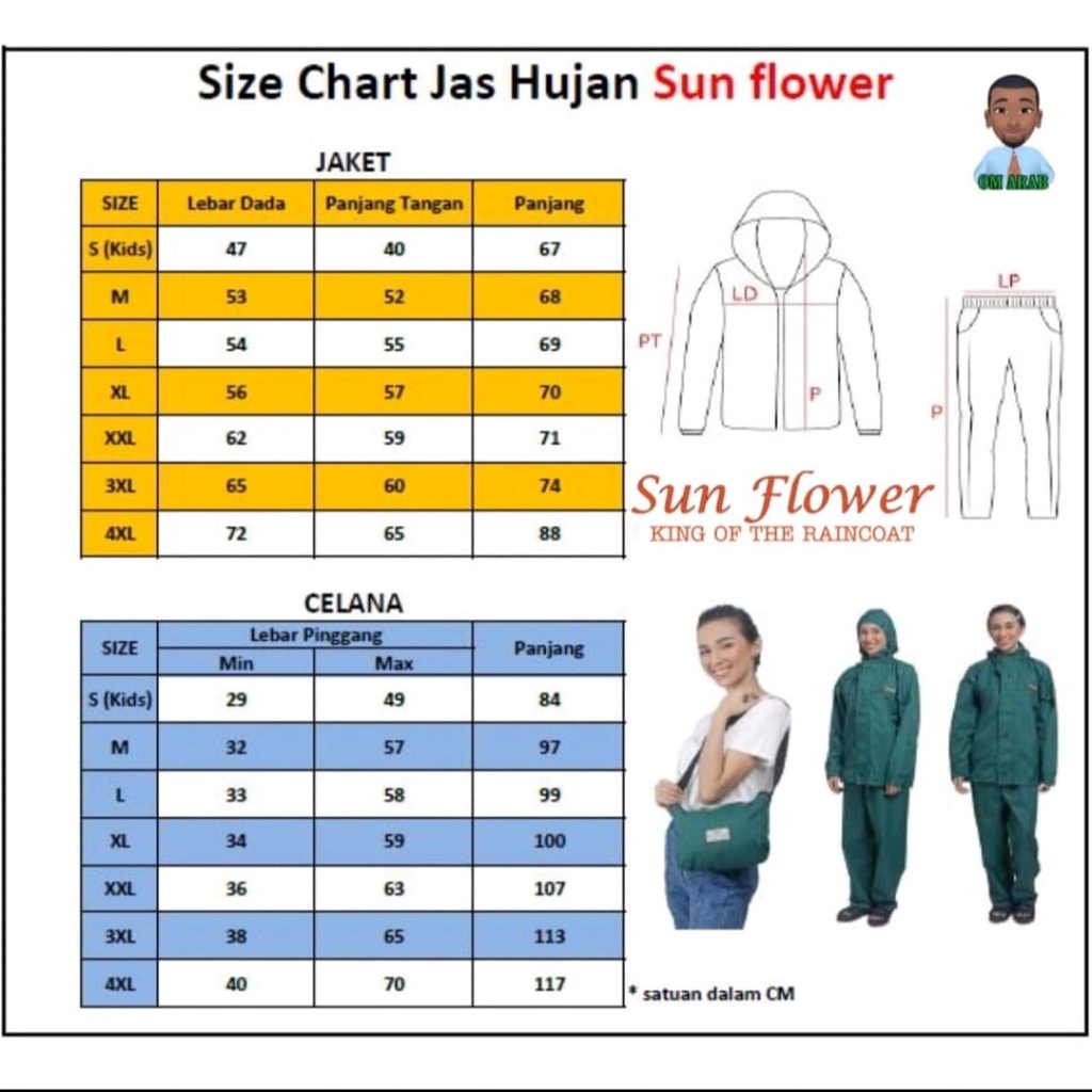 Jas Hujan Sun Flower Size L / Raincoat Sunflower Original