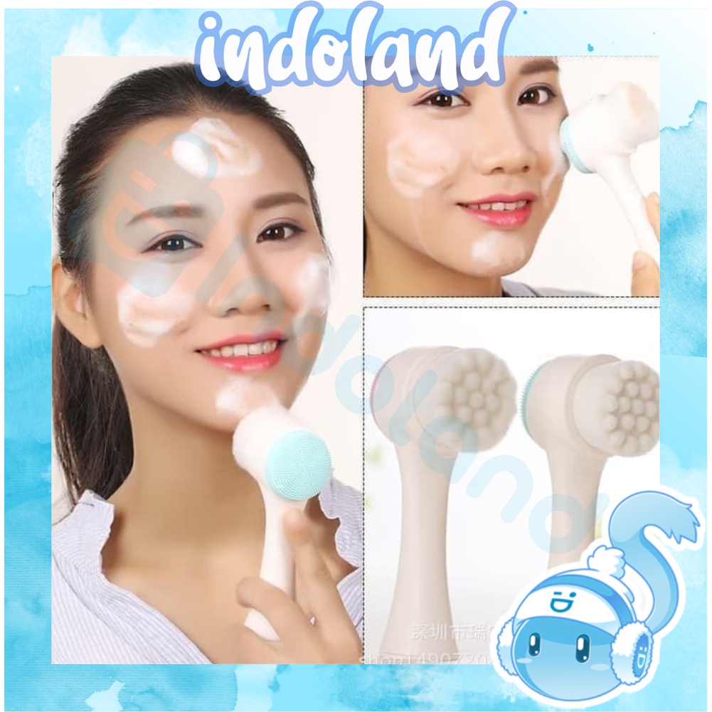 ☀ INDOLAND ☀ R410 Alat Cuci Muka H155 Silikon Brush Pembersih Muka 3D Sikat Pijat 2 Sisi