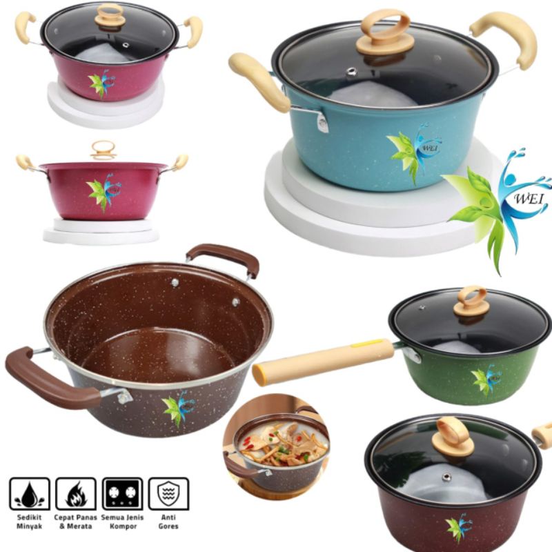 Premium (Mount) Panci Set isi 3pcs + Tutup Kaca - Panci Serbaguna - Panci Anti Lengket