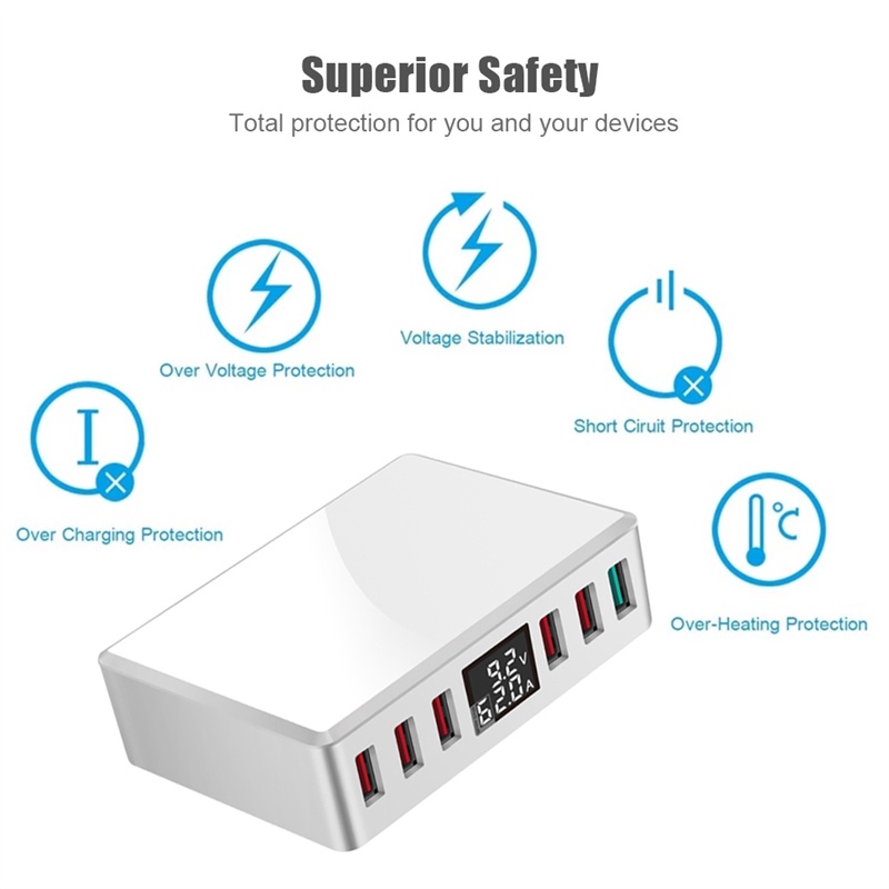 Tk Adapter Charger 6 Port Usb 3.0 Fast Charging Display Digital Untuk Handphone