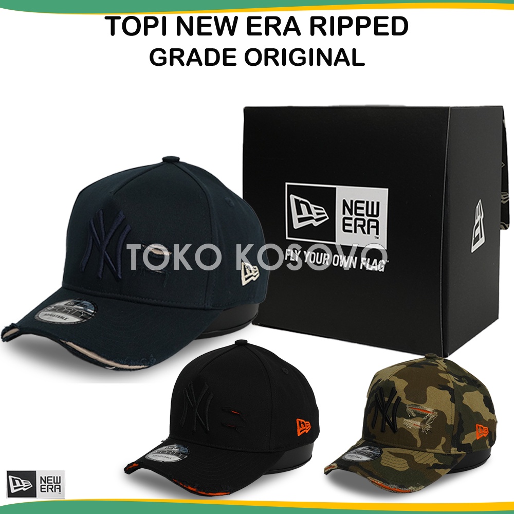 Topi Baseball Hat Damage Ripped Sobek NY New York Yankees , Topi Bisbol MLB NBA Cap Loreng Camo, Biru Hitam Pria Dewasa Ori Distro NYC, YN Murah Premium Import 100% Anak Laki Wanita Unisex Bordir Polos Besball Bassball Basball Basseball Hip Hop Snapback