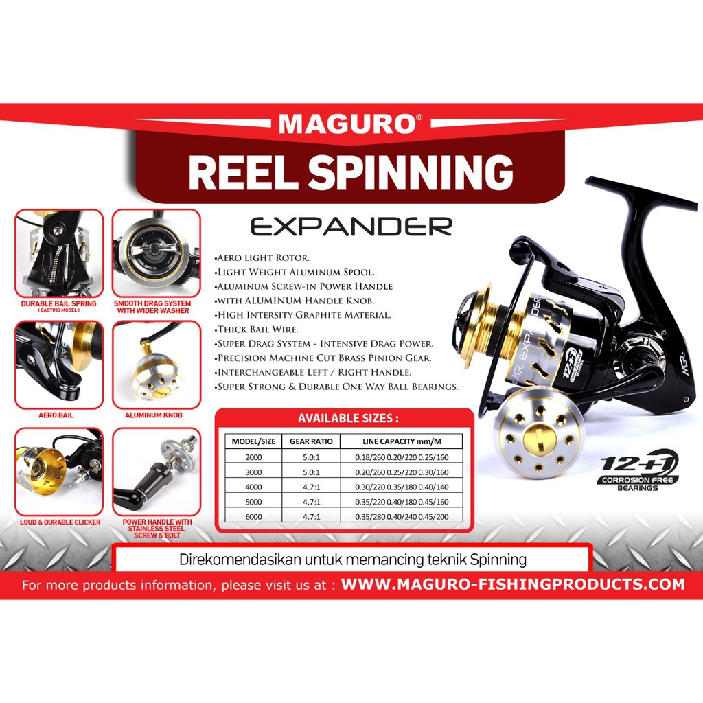 Reel Pancing Maguro Xpander 2000-6000 (12+1Bearing) Power Handle - Engkus Fishing