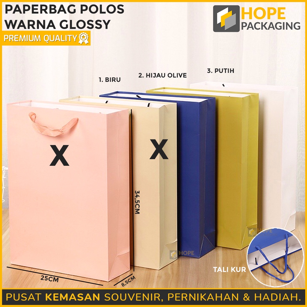 Paperbag Polos warna Glossy Ukuran  34.5x25x8.5cm