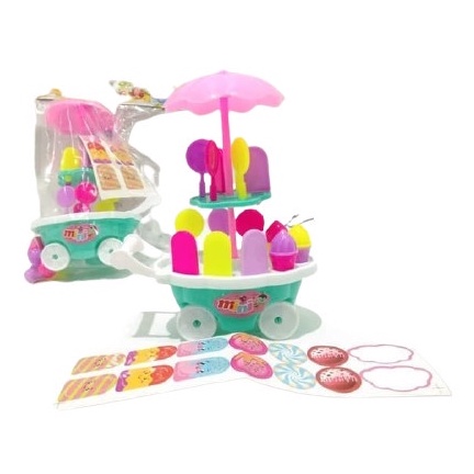 [FI526 / FI501] Mainan Anak Gerobak Ice Cream Mini - Trolly / Stroller Es Krim Kecil + Sticker