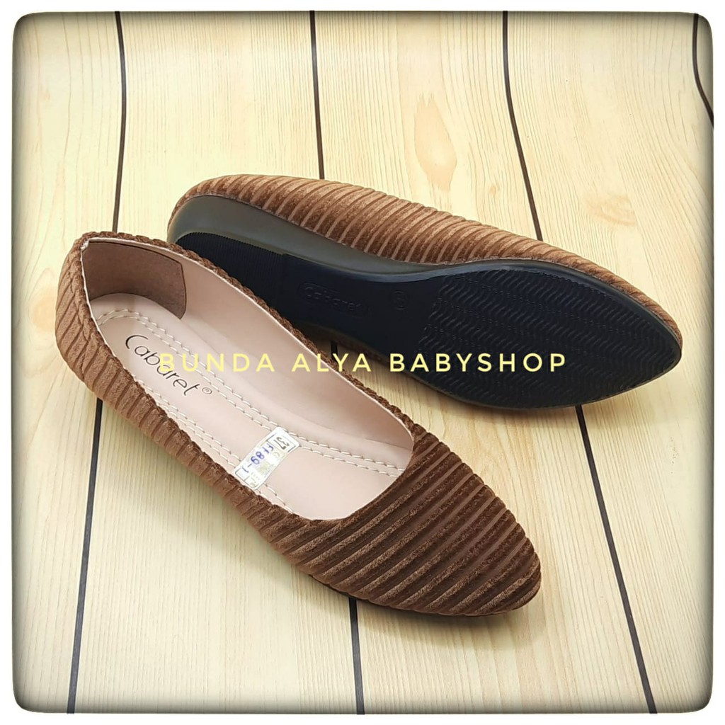 Flatshoes CABARET Premium Size 37 -  40 COKLAT - SALUR - Sepatu Wanita Dewasa Bludru